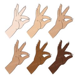 Hand gesture of holding with two fingers of various colors SVG | Black PNG Caucasian Asian African OK action thumb index