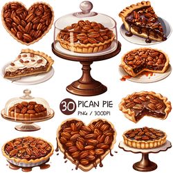 Pecan Pie PNG | Nuts Dessert Clipart Sweet Bakery Bread Heart Pastry Piece Cake Tray Cute Food Illustration Recipe Plate