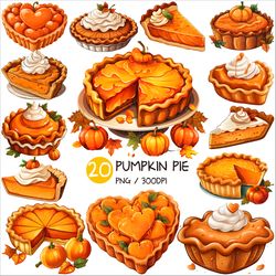 Pumpkin Pie PNG | Halloween Thanksgiving Dessert Clipart Tart Pastry Cake Tray Sweet Illust Recipe Cream Decoration fall