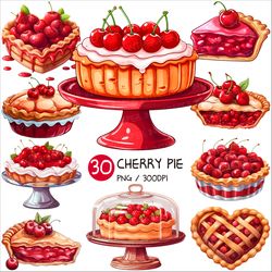 Cherry Pie PNG | Fruit Tart Dessert Berry Clipart Pastry Piece Cake Tray Glass Display Showcase Sweet Illust Recipe Cute