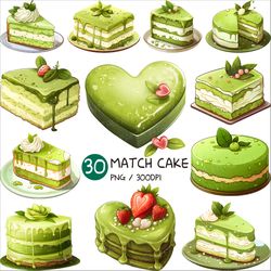 Matcha Cake PNG | Green Tea Dessert Berry Flower Leave Clip art Piece Heart Tray Sweet illustration Recipe Cute Syrup