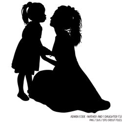 A girl holding hands with her mother and holding a heart balloon | Mother's Day PNG Silhouette SVG Black White mom