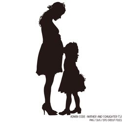 Little daughter kissing her pregnant mother's belly | Mother's Day PNG Silhouette SVG Black Pregnant Mom Bouquet Flower
