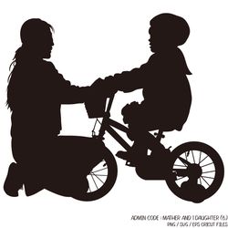 Mother teaching her daughter to ride a bicycle | Mother's Day PNG Black Silhouette SVG Hard Hat Child Mom Girl Clip art
