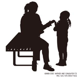 Cute little daughter sitting on a chair and clapping for her mother playing the ukulele, Mother's Day PNG Silhouette SVG