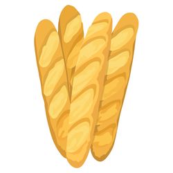 4 well-baked French bread baguettes brown in color | PNG SVG French Bread Bakery Clipart Dessert