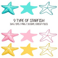 Starfish SVG PNG clipart pastel color sea animal under the sea star outline silhouette pink mint yellow Cute Stickers