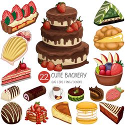 Cute Bakery SVG | Sweet dessert PNG bread clipart cake cookie white chocolate macaron mousse cocoa tart madeleine opera