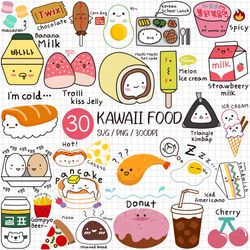 Kawaii Food PNG | Cute SVG Korean Dessert Sweet Japanese Hot dog Banana Strawberry Milk Mochi Toll Cake Avocado Carrot