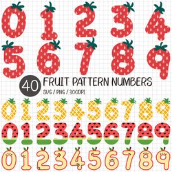 Fruit Numbers SVG | Font PNG Cute Clipart Pattern Strawberry Watermelon Pineapple Red Apple Good Note Planner Stickers