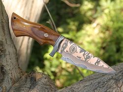COPPER DAMASCUS HANDMADE Knife Copper Bobcat Hunting Knife Exotic Rose Wood Handle Best Anniversary Gift For Men