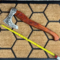 Custom Hand Made Viking Axe Hand Forged Carbon Steel Rose wood Shaft Wedding Groomsmen & Anniversary Gift Hunting Hatche
