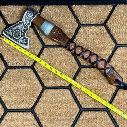 finish forest axe,felling axe,hand forged axe with leather case, camping axe, bushcraft hatchet, father,husband,son gif