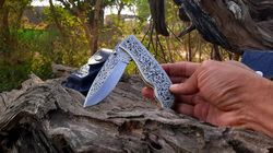 Engraved Fold knife - Prestigious Handmade Engraved Fold Pocket Knife - D2 Steel Engraved Blade Folding Knife Gifts - Po