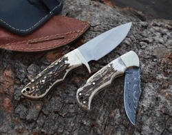 Stag Antler Knife, Tool Steel Knife, Deer Antler Hunting Knife, Personalized Pocket Knife, Engraved Knife, Custom Knife