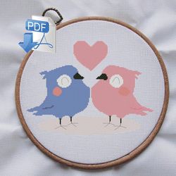 Birds cross stitch pattern Love cross stitch pattern PDF Valentine's Day cross stitch Heart cross stitch Digital PDF