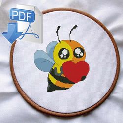 Bee cross stitch pattern Animals cross stitch pattern Heart cross stitch Cross stitch pattern Instant PDF Download