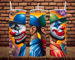 Smile Now, Cry Later - 20 oz Skinny Tumbler Wrap - Happy & Sad Guy Clowns - Digital Art/ Ai Image - Sublimation Design