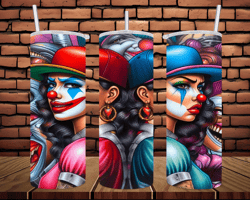 Smile Now, Cry Later - 20 oz Skinny Tumbler Wrap - Happy & Sad Girl Clowns - Digital Art/ Ai Image - Sublimation Design