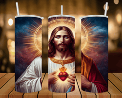 20 oz Skinny Tumbler Wrap - Digital Art/ Jesus Christ/ Heavenly Father/ Sacred Heart - Ai Image - Sublimation Design
