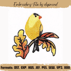 Goldfinch on Autumn Oak Branches Machine Embroidery Design Files, embroidery