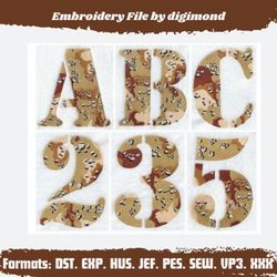 Alphabet & numbers Camouflage , alphabet e Instant Download Machine Embroidery Design Files, embroidery