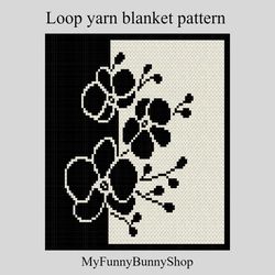 Loop yarn Finger knitted Orchids blanket pattern PDF Download