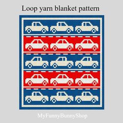 Cars Blanket -Loop yarn Finger knitted pattern PDF download