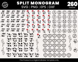 260 Split Monogram Svg  Christmas Split Monogram Svg  Split Monogram Frame Alphabet  Christmas Split Letters  Last Name