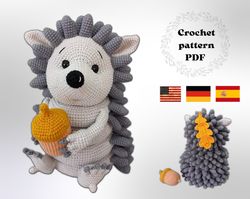 Crochet Hedgehog Toy Pattern, Amigurumi Forest Animal Nursery Decoration, Ring Tower PDF Tutorial