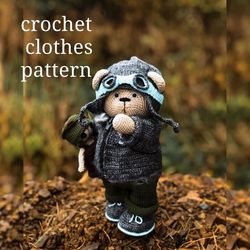 Pattern of crocheting clothes of a pilot bear. Easy crochet. pilot bear