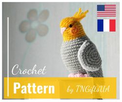 Crochet Parrot DIY Pattern for Bird Tutorial PDF Instruction Amigurumi bird Cockatiel stuffed animal Crochet Decor Grey