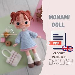 Crochet English PDF pattern Monami Doll, handmade toy making, doll making, Red-haired doll, amigurumi