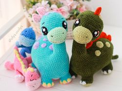 crochet pattern | dino family | pdf | | plush stuffed toy | plush yarn | diy tutorial | dinosaur amigurumi baby toy