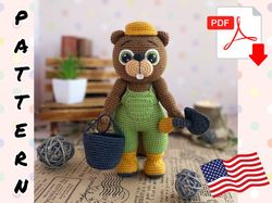 Crochet pattern Doll Beaver Builder. Tutorial Beaver in English in PDF. Amigurumi Beaver. Animals Pattern.