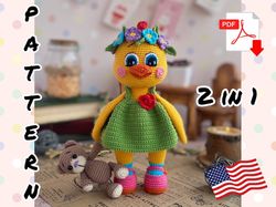 Crochet Pattern Doll Chicken and Teddy bear. TUTORIAL Chicken in English in PDF. Amigurumi Chicken. TUTORIAL Teddy bear.