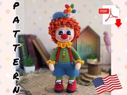 Crochet Pattern Doll Clown. TUTORIAL doll Clown in English in PDF. Amigurumi Clown.