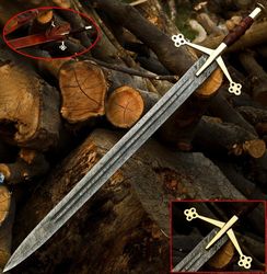 Hand Forged Damascus Steel Viking Sword Battle Ready Sharp Medieval Sword AQ14