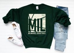 Vintage Milwaukee Basketball Team Retro Forest Green Sweatshirt, Milwaukee Basketball Retro Shirt, Basketball Sweatshirt