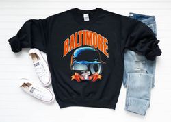 Baltimore Baseball Vintage Helmet Unisex Black Sweatshirt, Baltimore Baseball Team 90s Retro Shirt, Baseball Retro Sweat
