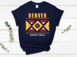 Vintage Denver Basketball Colorful Pattern Line Navy Shirt, Denver Basketball Team Retro Shirt, American Basketball Tshi