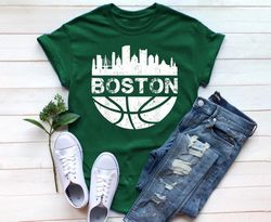 Vintage Boston Basketball Citiscape Classic Forest Green Shirt, Boston Basketball Team Retro Shirt, American Basketball
