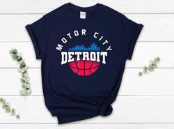 Detroit Basketball Motor City Cityscape Navy Shirt, Detroit Basketball Team Retro Shirt, American Basketball Tshirt, Gif