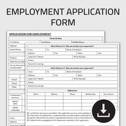 Printable Employment Application Form, Job Candidate Screening Sheet, New Hire Form, Job Application Form, Editable
