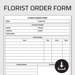 Printable Florist Order Form, Flower Order Form, Florist Shop Business Order Sheet, Floral Order Form, Editable Template