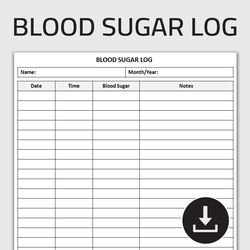 Printable Blood Sugar Log, Daily Diabetic Glucose Tracker, Diabetes Journal, Blood Sugar Level Tracker, Editable
