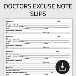 Printable Doctors Excuse Note Slips, Doctor Excuse Pad, Medical Absence Form, Physician Excuse Note, Editable Template