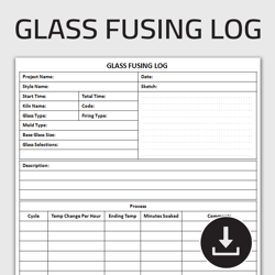 Printable Glass Fusing Log, Fused Glass Project Tracker, Glass Art Journal, Editable Template