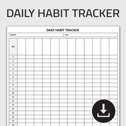 Printable Daily Habit Tracker, Routine Tracker, 31 Day Habit Challenge, Personal Development Planner, Editable Template