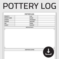 Printable Pottery Log, Ceramic Project Tracker, Pottery Journal, Clay Work Record, Artisan Craft, Editable Template